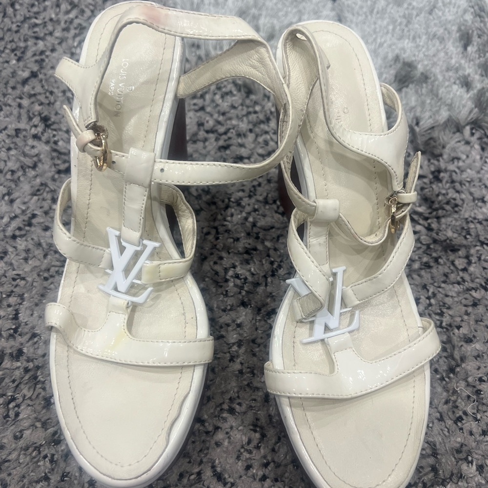 LOUIS VUITTON Wedge Sole Patent Leather Sandals Big Icon Thick - Picture 1 of 12